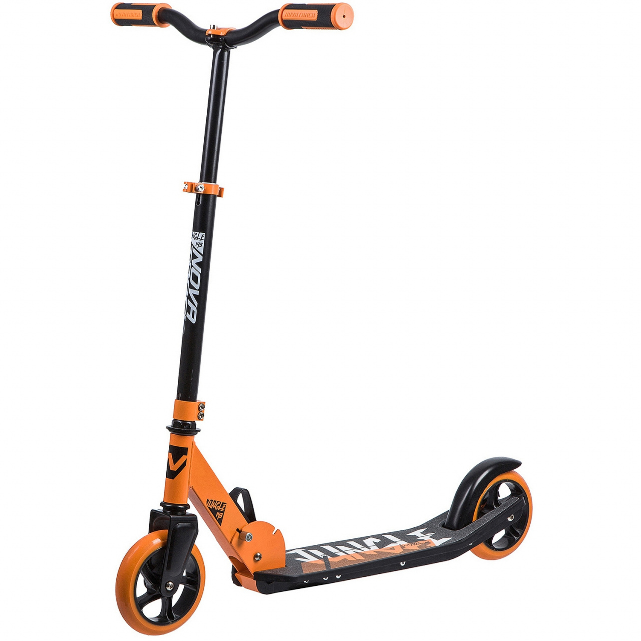 Самокат для детей NOVATRACK JUNGLE сталь+пластик, складной, эргономичный Y-руль с нескладными рукоят (145P.JUNGLE.OR9, Оранжевый, .)