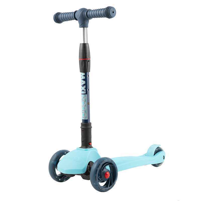 Самокат 3-х колесный Складной Maxiscoo "Baby Delux" (2020), со Светящимися Колесами, Голубой