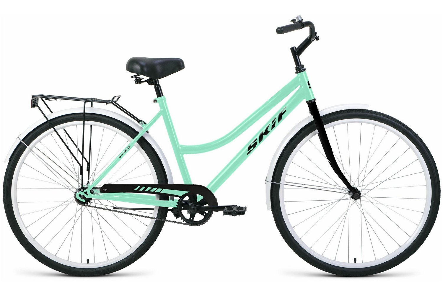 Городской велосипед SKIF CITY 28 LOW 2022, IBK22OK28032, 28", 1 скорость, мятный/черный