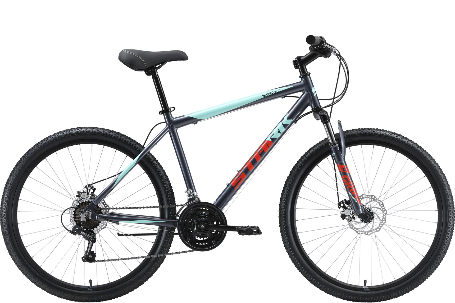 Велосипед Stark'23 Outpost 26.1 D (МК-00048364 20" (HQ-0009950), серый металлик/мятный/красный, 20", .)