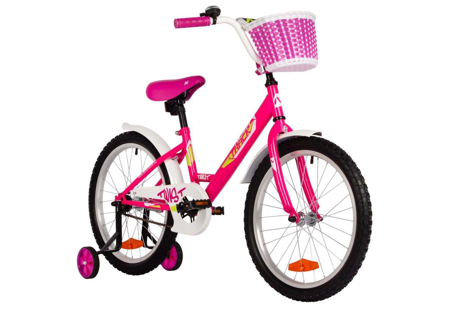 Велосипед NOVATRACK 20" TWIST розовый, тормоз нож, крылья корот, защита цепи, корзина
