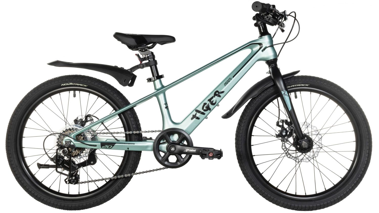 Велосипед NOVATRACK 20" TIGER, магнезиевая.рама, светло-зелёный, 6-скор, TY21/TS38, диск.тор.STG